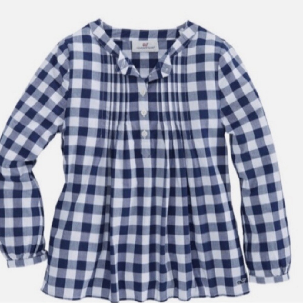 Vineyard Vines Navy and White Checkered Kids Blouse